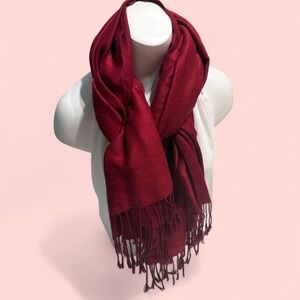 100% wPashmina Burgundy Scarf 70" • Soft Fringe Wrap